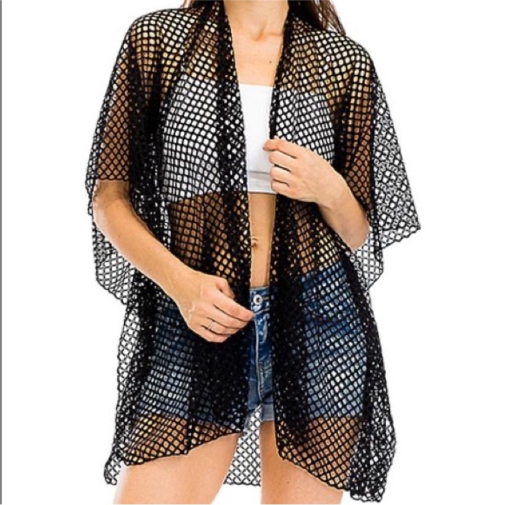 Smoke & Mirrors Fishnet Swim Cover Up Size Large